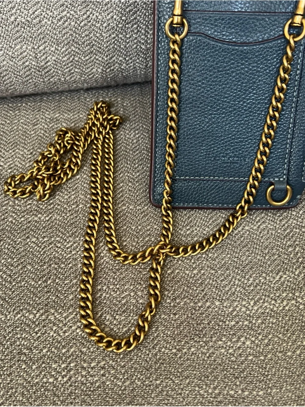 Coach Women's Turnlock Pebbled Leather Phone Crossbody Bag - Blue  & Gold Chain